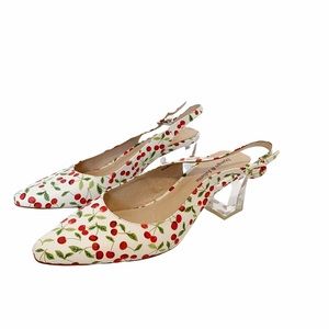 Cherry Print Slingback Heels - White/Red